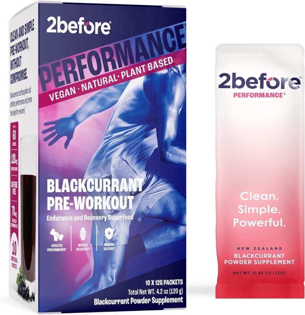 2before Blackcurrant I All Natural Vegan Pre Workout, Caffeine Free I Clean Energy, Endurance, Recovery I Pre Workout Women and Men I 10 x Individual Packets I Informed Sports Certified