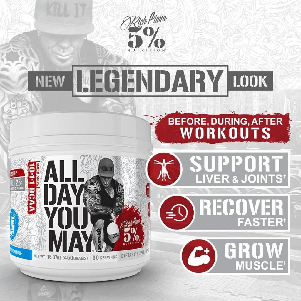 5% Nutrition Rich Piana Bundle | AllDayYouMay BCAA Powder + Kill It Reloaded High-Stim Pre-Workout (Fruit Punch)