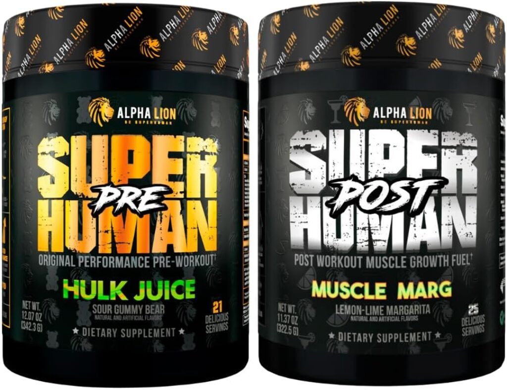 ALPHA LION Superhuman Pre Workout Powder  Post Workout Recovery Bundle, Sustained Energy  Focus + Lean Muscle Growth, Strength  Volume (Hulk Juice  Muscle Marg