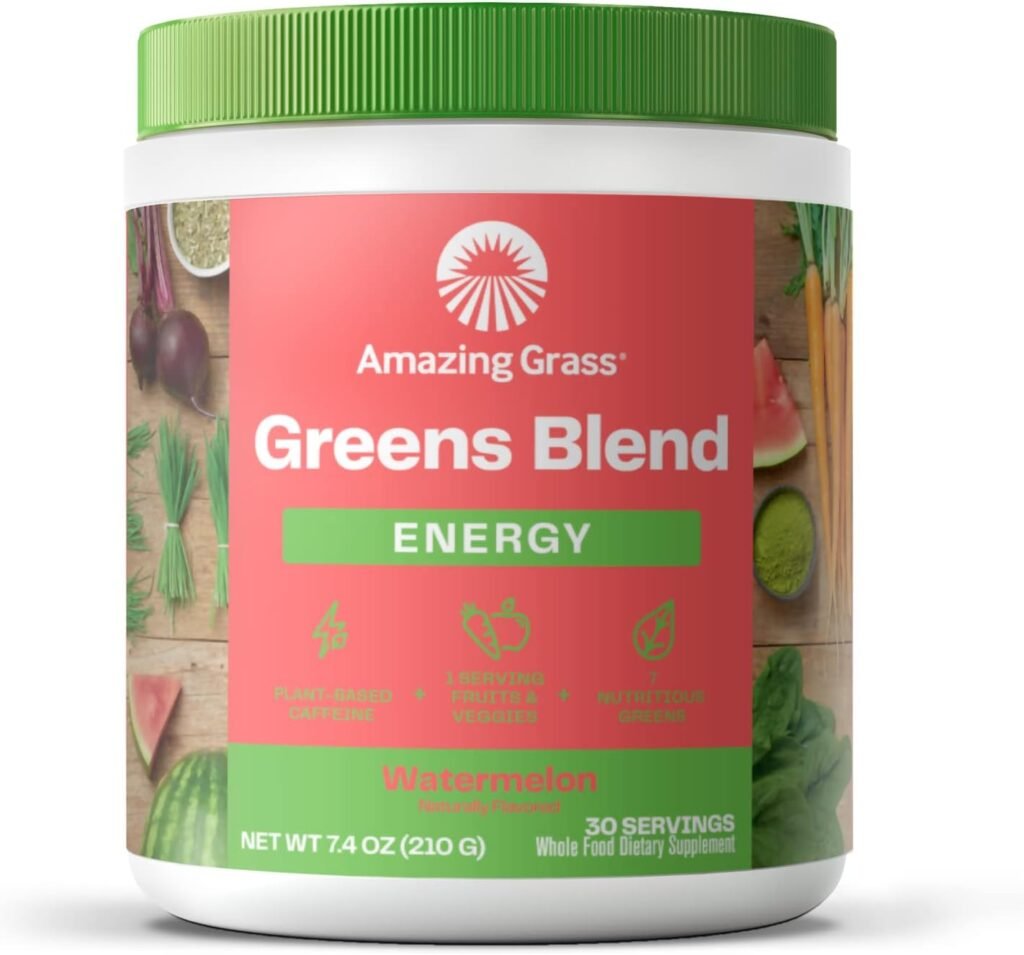 Amazing Grass Greens Blend Energy: Smoothie Mix, Super Greens Powder  Plant Based Caffeine with Matcha Green Tea  Beet Root Powder, Watermelon, 30 Servings (Packaging May Vary)