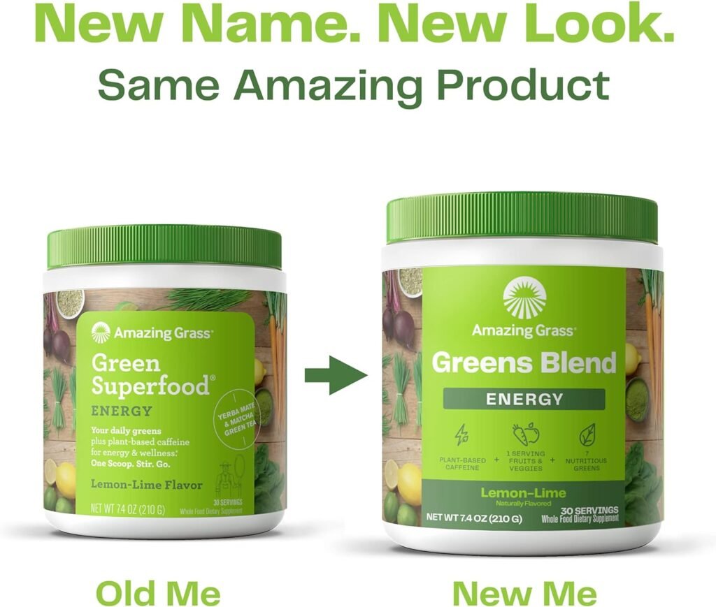 Amazing Grass Greens Blend Energy: Smoothie Mix, Super Greens Powder  Plant Based Caffeine with Matcha Green Tea  Beet Root Powder, Watermelon, 30 Servings (Packaging May Vary)