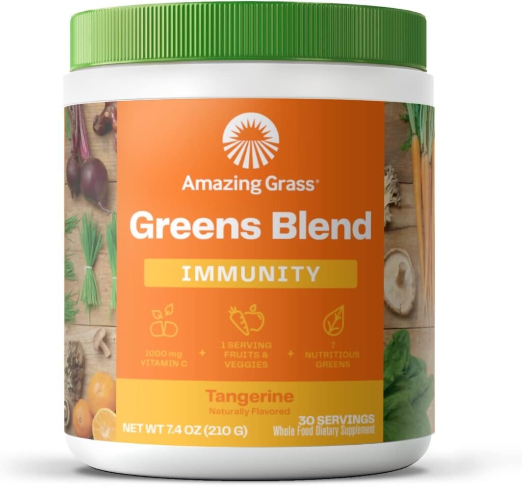 Amazing Grass Greens Blend Superfood for Immune Support: Super Greens Powder Smoothie Mix with Vitamin C, Cordyceps, Beet Root Powder  Reishi Mushrooms, Tangerine, 30 Servings : Health  Household