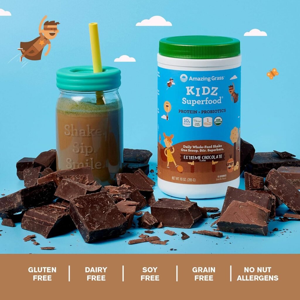 Amazing Grass Kidz Superfood: Organic Greens, Fruits, Veggies, Beet Root Powder  Probiotics for Healthy Kids, Berry Blast, 30 Servings