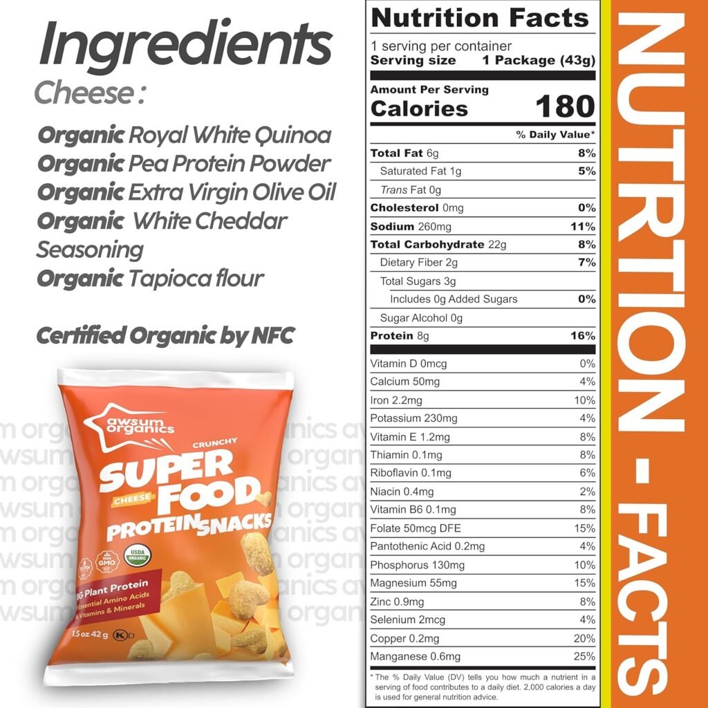 Awsum Organics SUPERFOOD Protein Snacks | Healthy Crunchy Puffed Snack | Plant-Based Protein Puffs | USDA Organic | Kosher | Non GMO | Gluten Free | No Added Sugar (Variety, 4 packs)