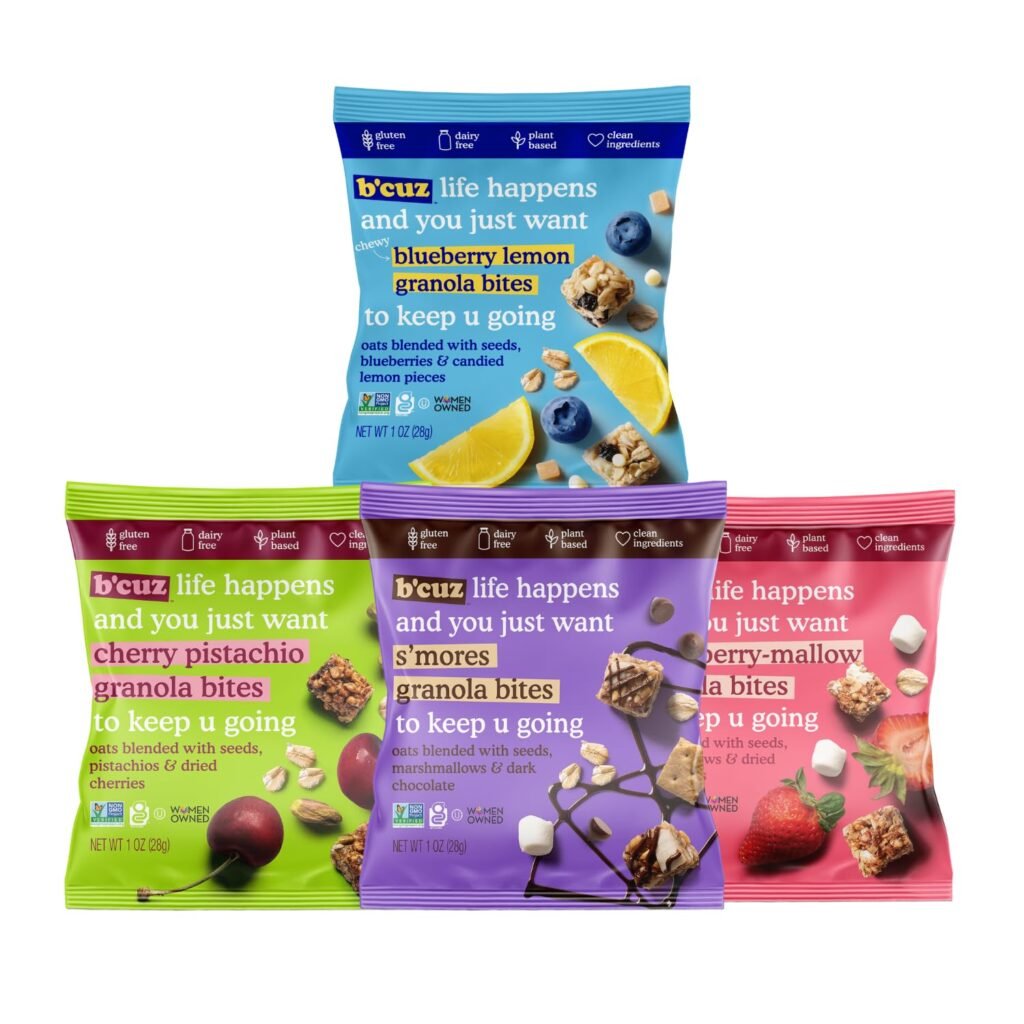 Bcuz Granola Bites 16-Bag Gluten Free Healthy Snacks for Adults, Healthy Granola Gluten Free Snack - Kosher Snacks for Kids, Vegan Snack, Individually Wrapped Snack Packs - 1 oz (Variety Pack (16-Bags))