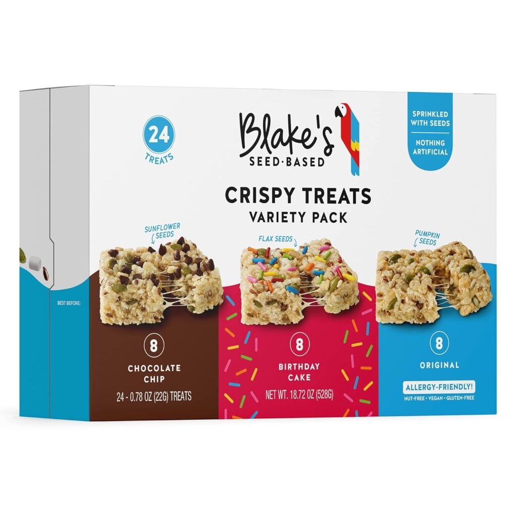 Blake’s Seed Based Crispy Treats – Variety Pack (24 Count), Vegan, Gluten Free, Nut Free  Dairy Free, Healthy Snacks for Kids or Adults, School Safe, Low Calorie Organic Soy Free Snack