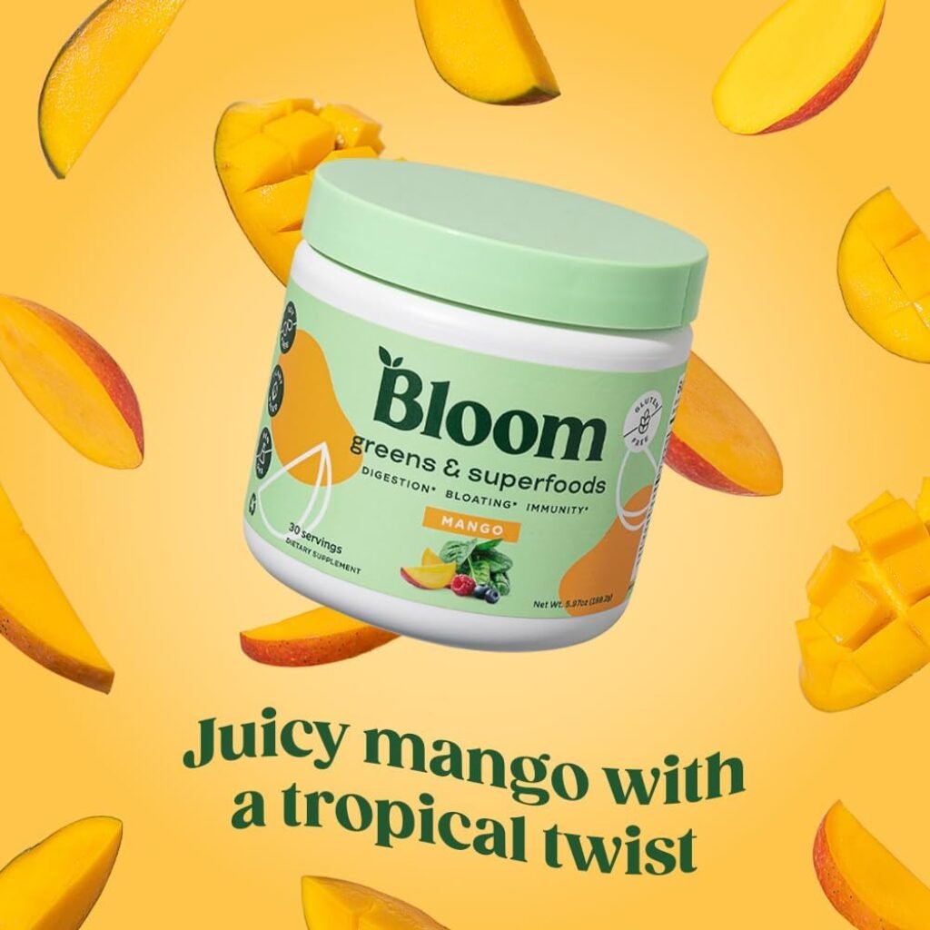 Bloom Nutrition Super Greens Powder Smoothie and Juice Mix, Probiotics for Digestive Health  Bloating Relief for Women, Mango + Milk Frother High Powered Hand Mixer