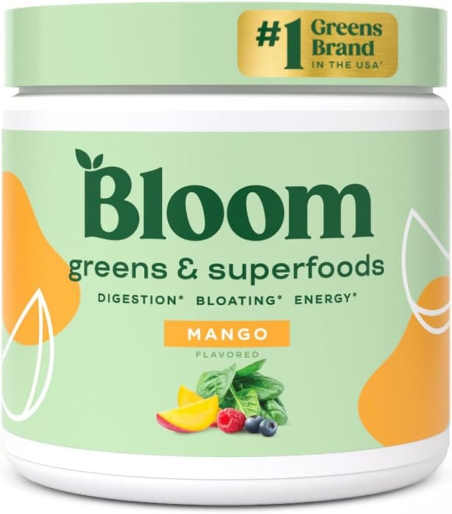 Bloom Nutrition Super Greens Powder Smoothie  Juice Mix - Probiotics for Digestive Health  Bloating Relief for Women, Digestive Enzymes with Superfoods Spirulina  Chlorella for Gut Health (Mango)