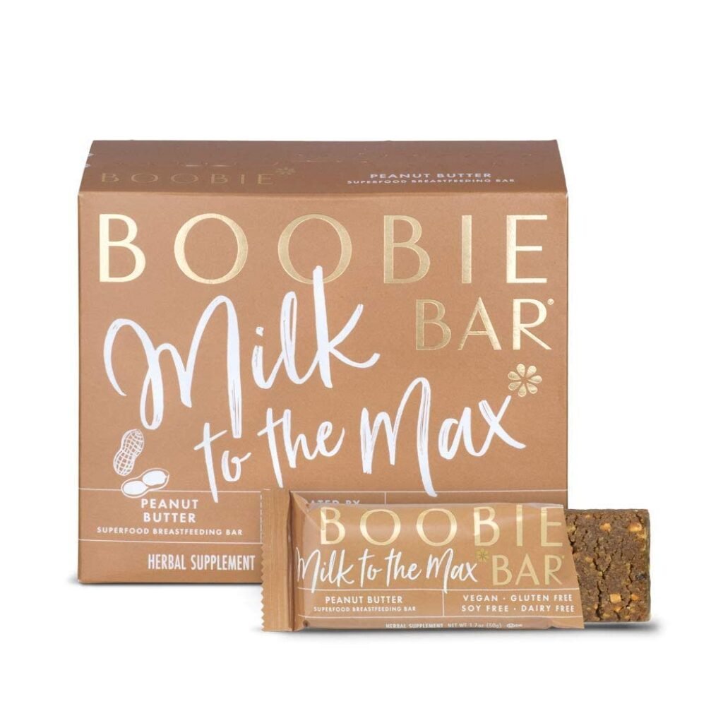 Boobie Bar Superfood Lactation Bars, Lactation Snacks for Breastfeeding to Increase Milk Supply, Fenugreek-Free, Gluten-Free, Dairy-Free, Vegan - Peanut Butter (1.7 Ounce Bars, 6 Count)