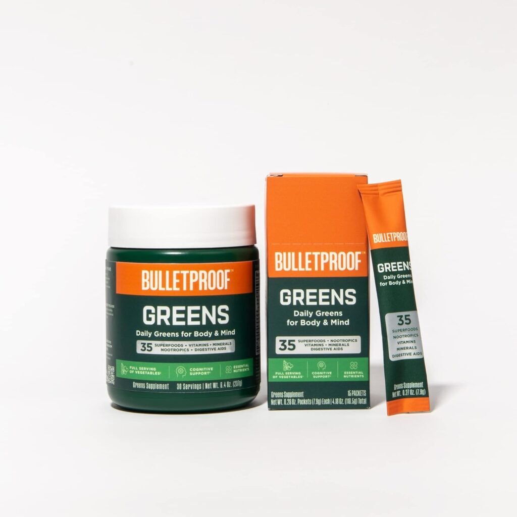 Bulletproof Greens, 8.4 Ounces, Daily Greens Powder, and 15 Count Greens Packets Bundle