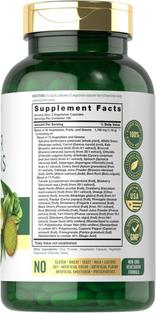 Carlyle Super Greens Capsules | 250 Count | Non-GMO  Gluten Free Supplement