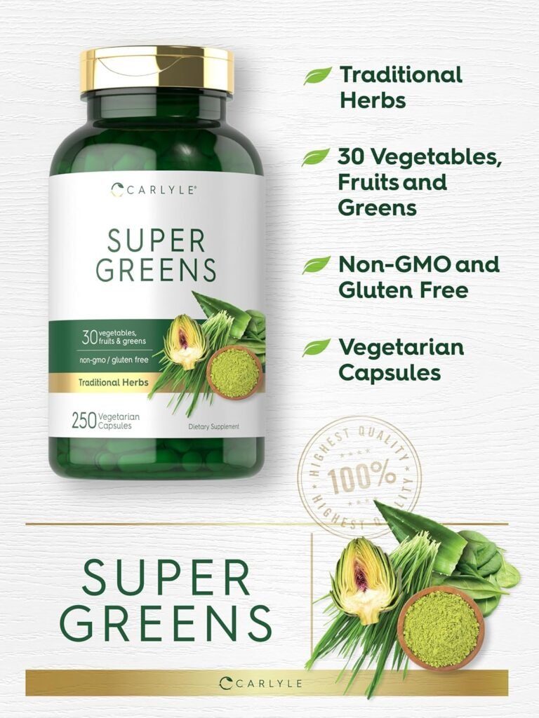 Carlyle Super Greens Capsules | 250 Count | Non-GMO  Gluten Free Supplement