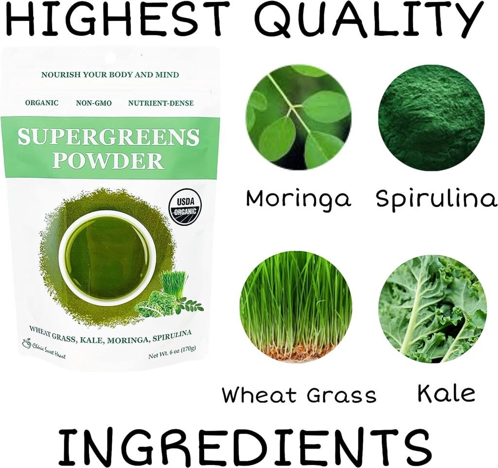 Cherie Sweet Heart Supergreens Powder - Green Superfood - Organic Greens Powder Super Greens - Smoothie Powder - Superfood Powder - Powdered Greens - 6 oz Super Greens Powder - 34 Servings