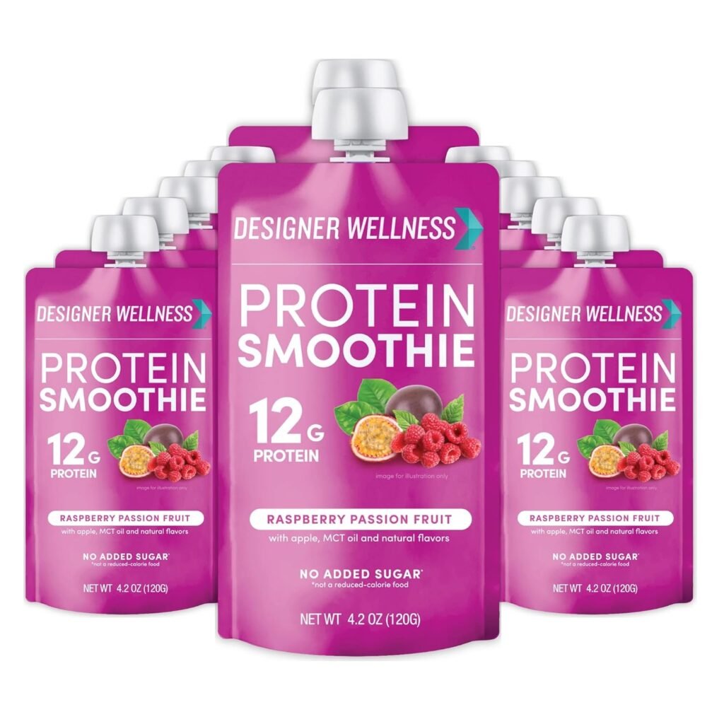 Designer Wellness Protein Smoothie, Real Fruit, 12g Protein, Low Carb, Zero Added Sugar, Gluten-Free, Non-GMO, No Artificial Colors or Flavors, Variety Pack, 12 Count