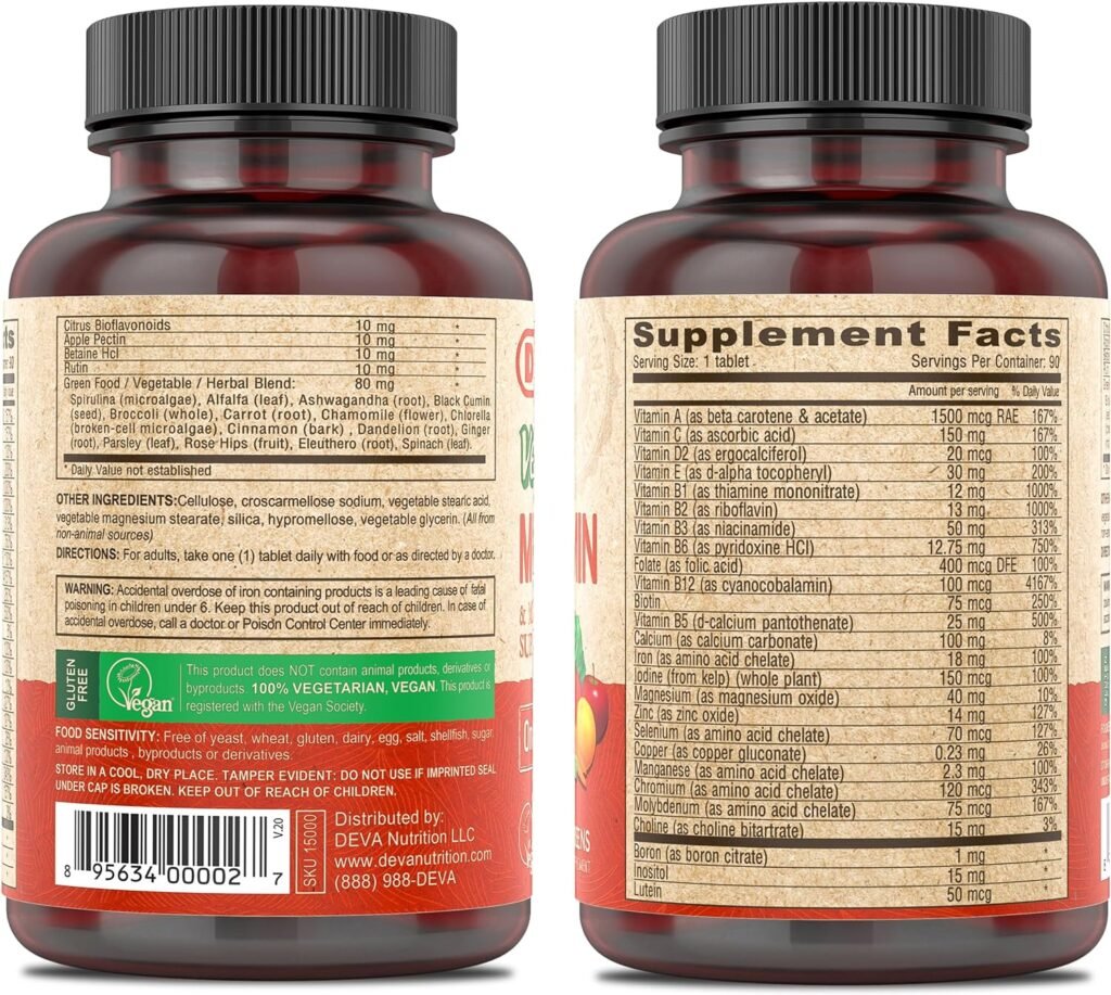 Deva Vegan Multivitamin  Mineral Supplement - Vegan Formula with Green Whole Foods, Veggies, and Herbs - High Potency - Manufactured in USA and 100% Vegan - 90 Count (Pack of 2)