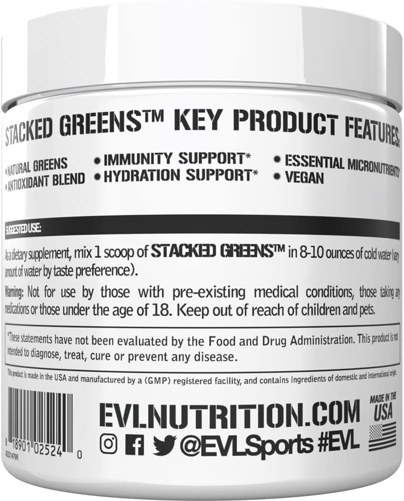 Evlution Nutrition Stacked Greens Raw Superfood, Vegan, Gluten-Free, 30 Servings (Orchard Apple V2)