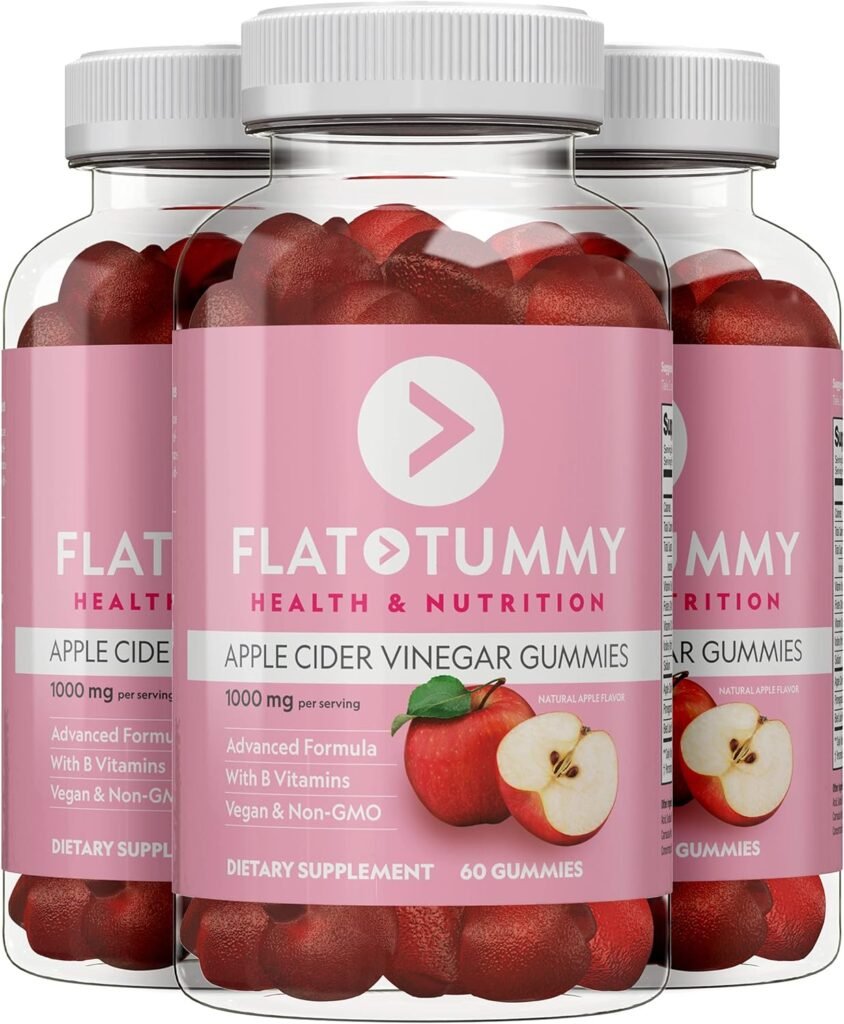 Flat Tummy Tea Apple Cider Vinegar Gummies, 60 Count – Boost Energy, Detox, Support Gut Health  Healthy Metabolism – Vegan, Non-GMO - Made with Apples, Beetroot, Vitamins B6  B12, Superfoods