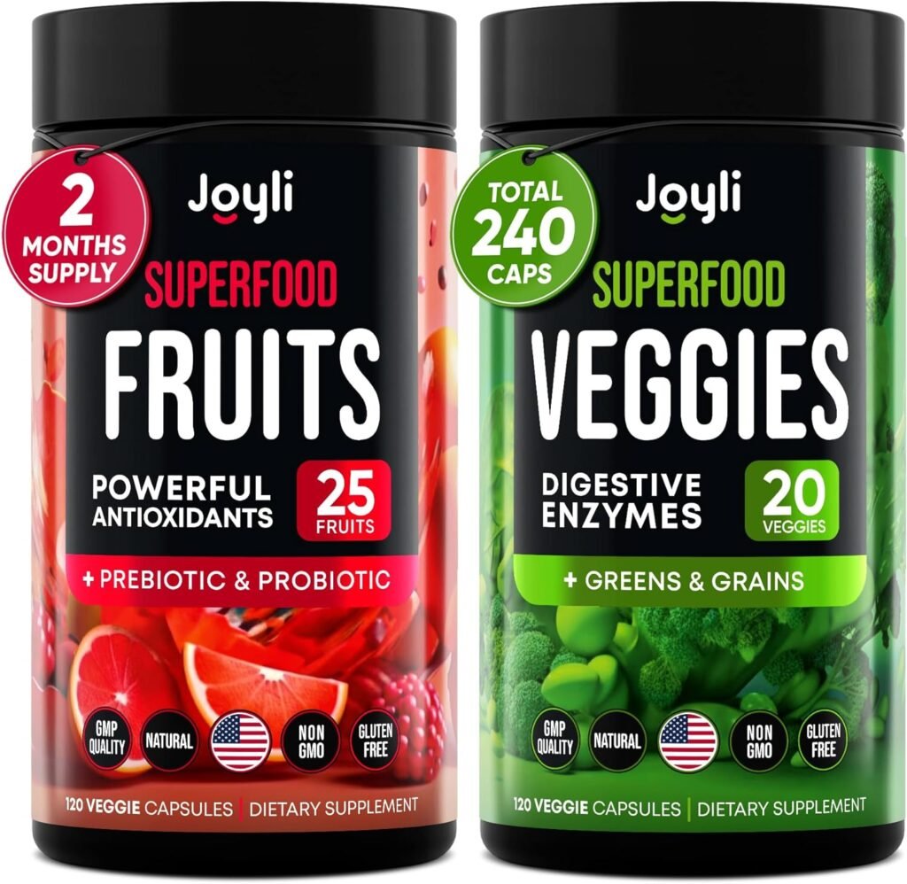 Fruits and Veggies Supplement - High Fiber Supplement for Immunity, Gut  Energy - Super Reds  Super Greens Supplements with Marshmallow Root - 240 Reds and Super Greens Powder Superfood Capsules