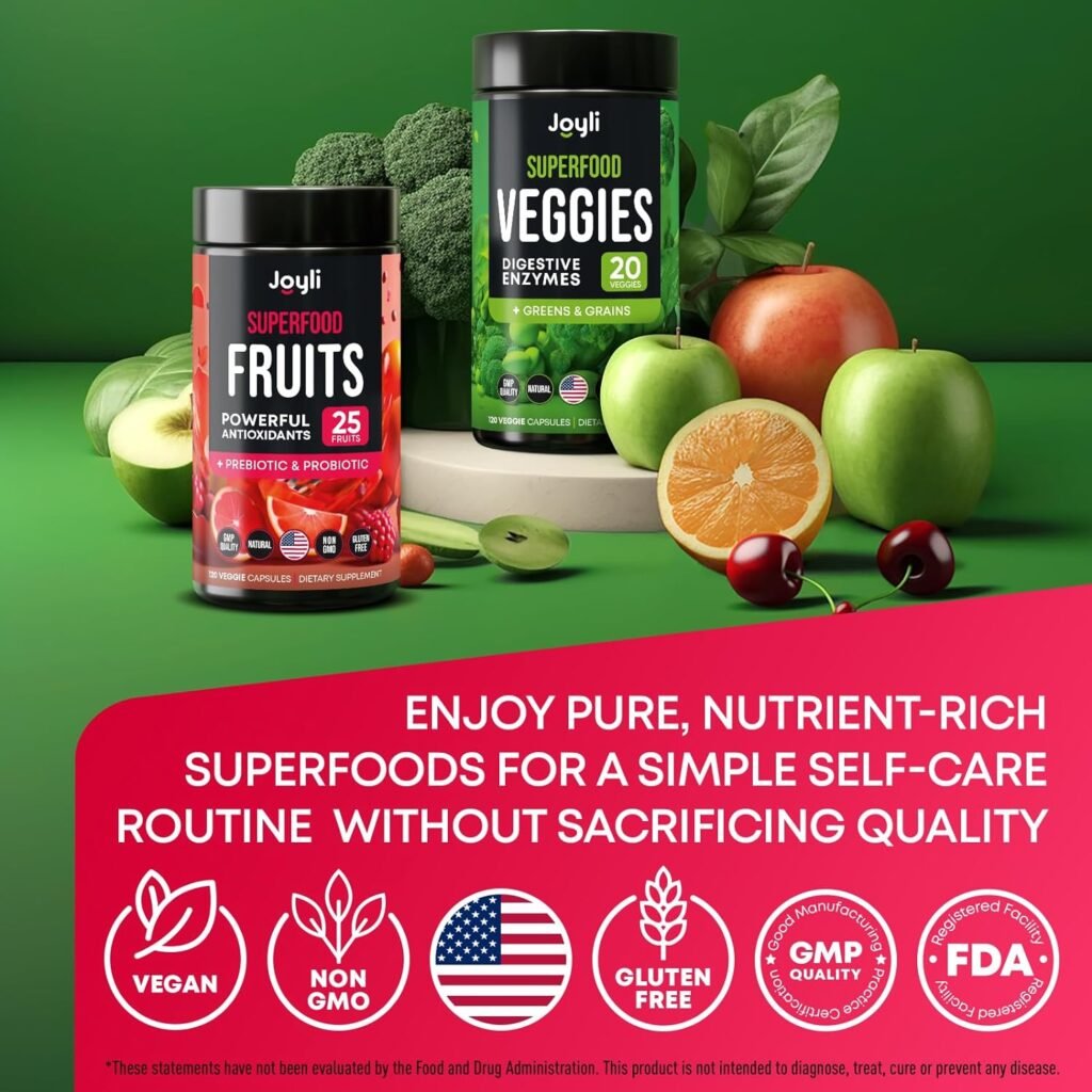 Fruits and Veggies Supplement - High Fiber Supplement for Immunity, Gut  Energy - Super Reds  Super Greens Supplements with Marshmallow Root - 240 Reds and Super Greens Powder Superfood Capsules