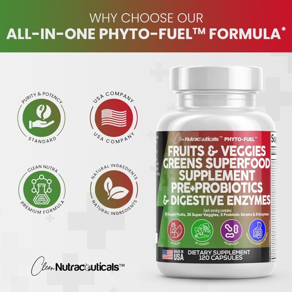 Fruits and Veggies Supplement Reds  Green Superfood - A Natural Balance of Over 70 Fruit and Vegetable Supplements Capsules with Probiotics Prebiotics Digestive Enzymes Nature Spirulina -120 Ct USA : Health  Household