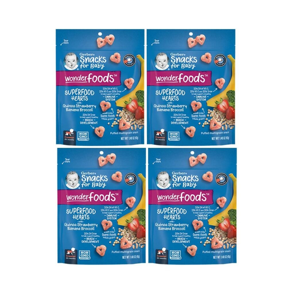 Gerber Baby Food, Crawler, Wonderfoods, Superfood Hearts, Quinoa Strawberry Banana  Broccoli, 1.48 Ounce (Pack of 4)