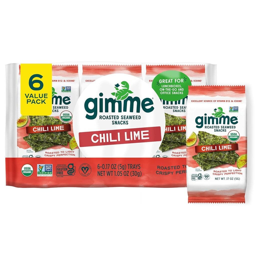 gimMe - Chili Lime - 6 Count - Organic Roasted Seaweed Sheets - Keto, Vegan, Gluten Free - Great Source of Iodine  Omega 3’s - Healthy On-The-Go Snack for Kids  Adults