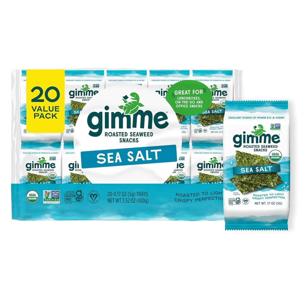 gimMe - Sea Salt - 20 Count - Organic Roasted Seaweed Sheets - Keto, Vegan, Gluten Free - Great Source of Iodine  Omega 3’s - Healthy On-The-Go Snack for Kids  Adults