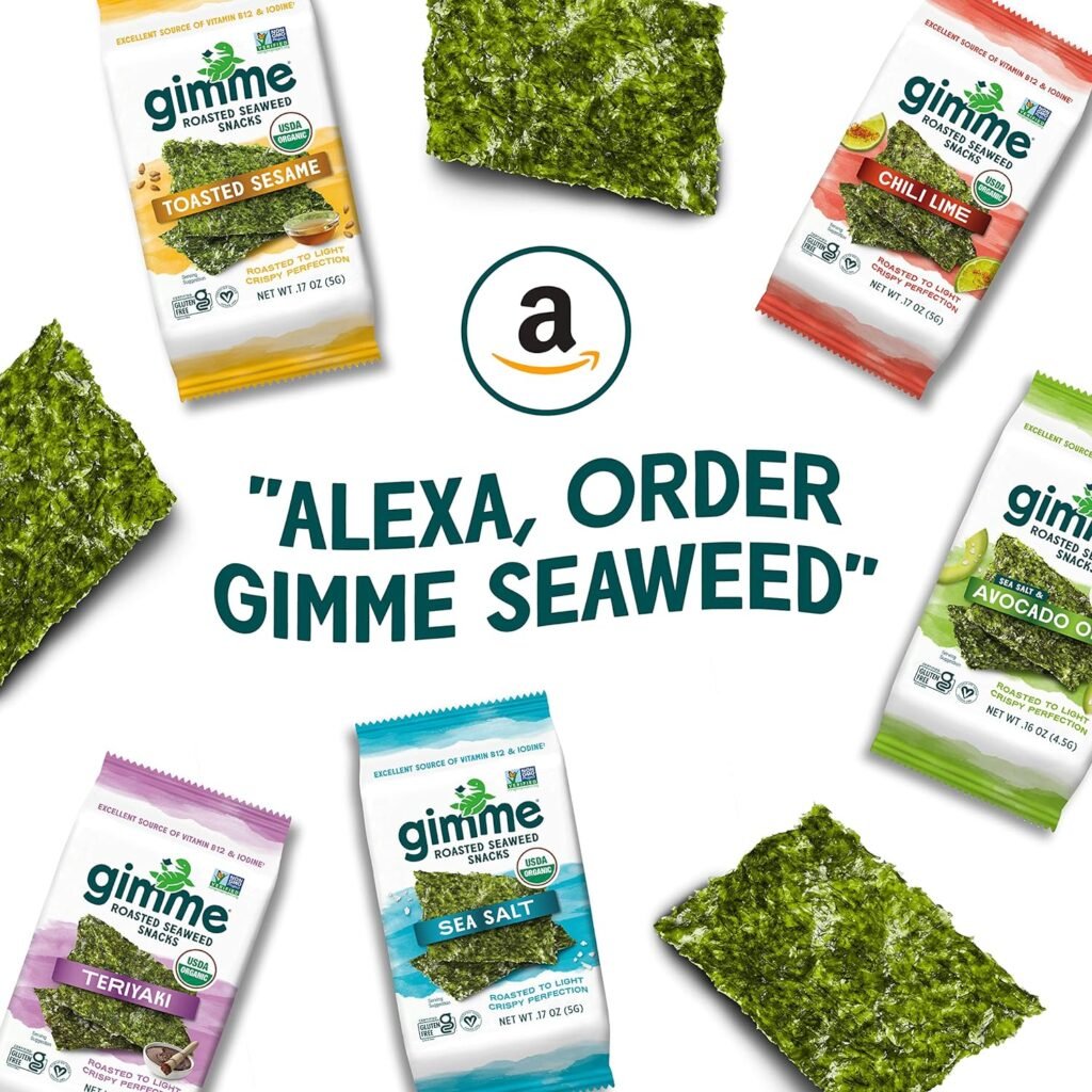 gimMe - Sea Salt - 20 Count - Organic Roasted Seaweed Sheets - Keto, Vegan, Gluten Free - Great Source of Iodine  Omega 3’s - Healthy On-The-Go Snack for Kids  Adults