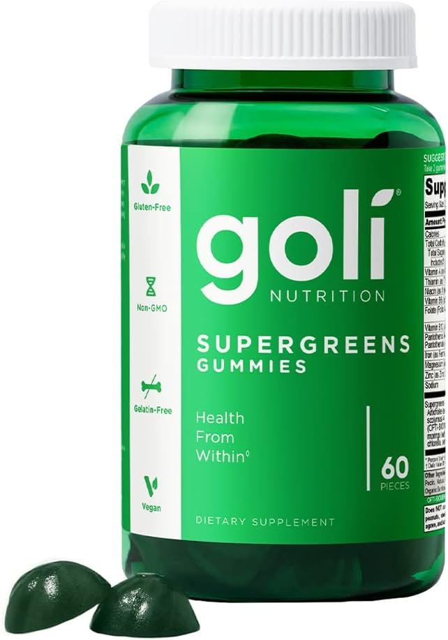 Goli SuperGreen Vitamin Gummy - 60 Count - Essential Vitamins and Minerals - Plant-Based, Vegan, Gluten-Free  Gelatin Free - Health from Within, Pack of 1