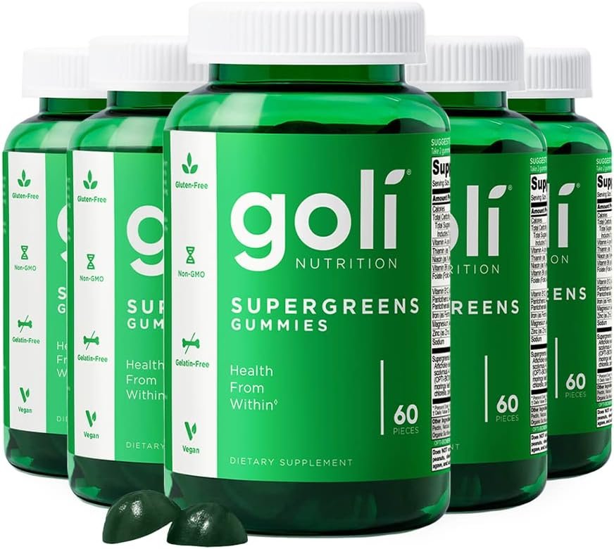 Goli SuperGreen Vitamin Gummy - 60 Count - Essential Vitamins and Minerals - Plant-Based, Vegan, Gluten-Free  Gelatin Free - Health from Within, Pack of 1