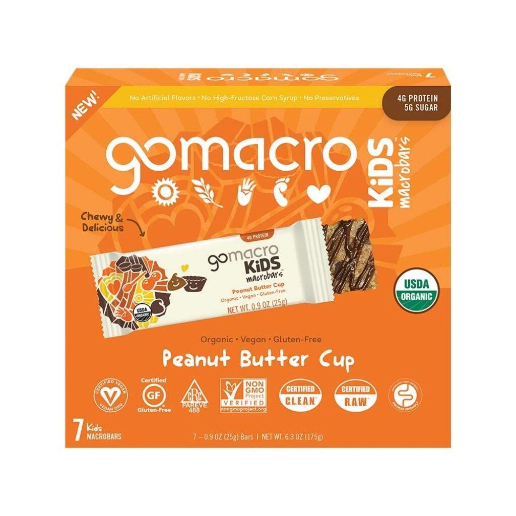 GoMacro Kids MacroBar Organic Vegan Snack Bars - Peanut Butter Cup (0.90 Ounce Bars, 7 Count) (Packaging May Vary)