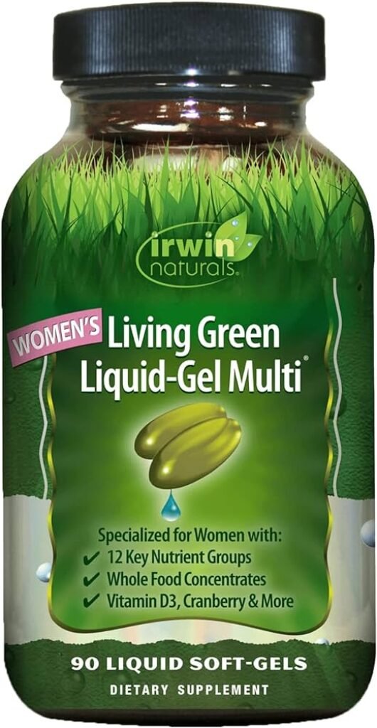 Irwin Naturals Womens Living Green Liquid-Gel Multi Vitamin - 70 Essential Nutrients, Vitamins, Wholefood Blend - Targeted Support - 120 Liquid Softgels : Health  Household