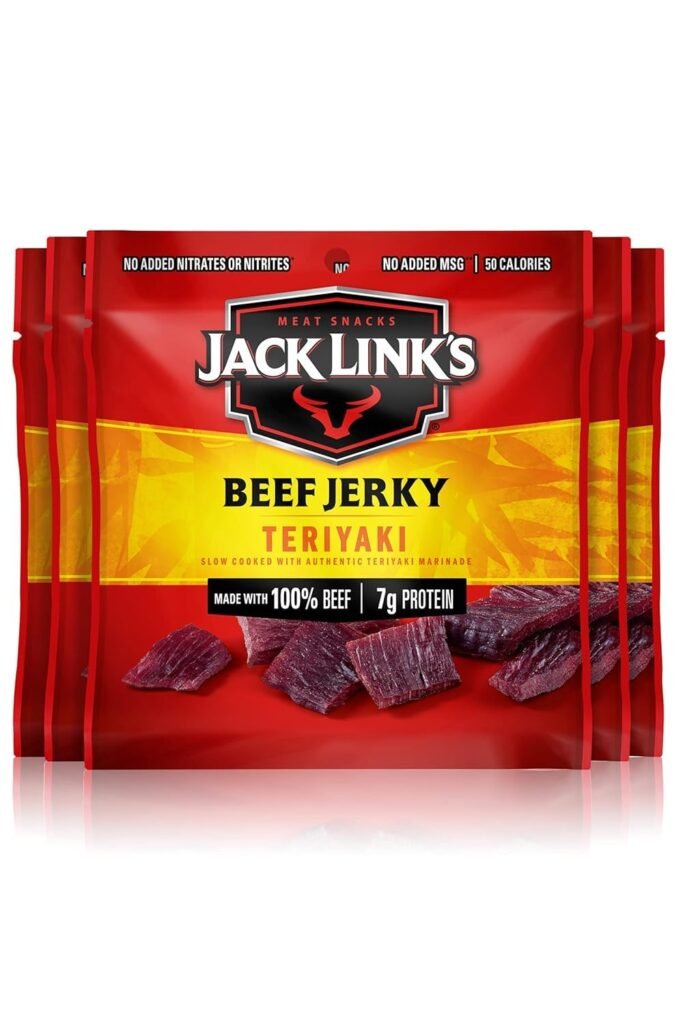 Jack Links Beef Jerky, Teriyaki - Flavorful Meat Snack for Lunches, Ready to Eat Snacks - 7g of Protein, Made with Premium Beef - 0.625 Oz Bags (Pack of 5)