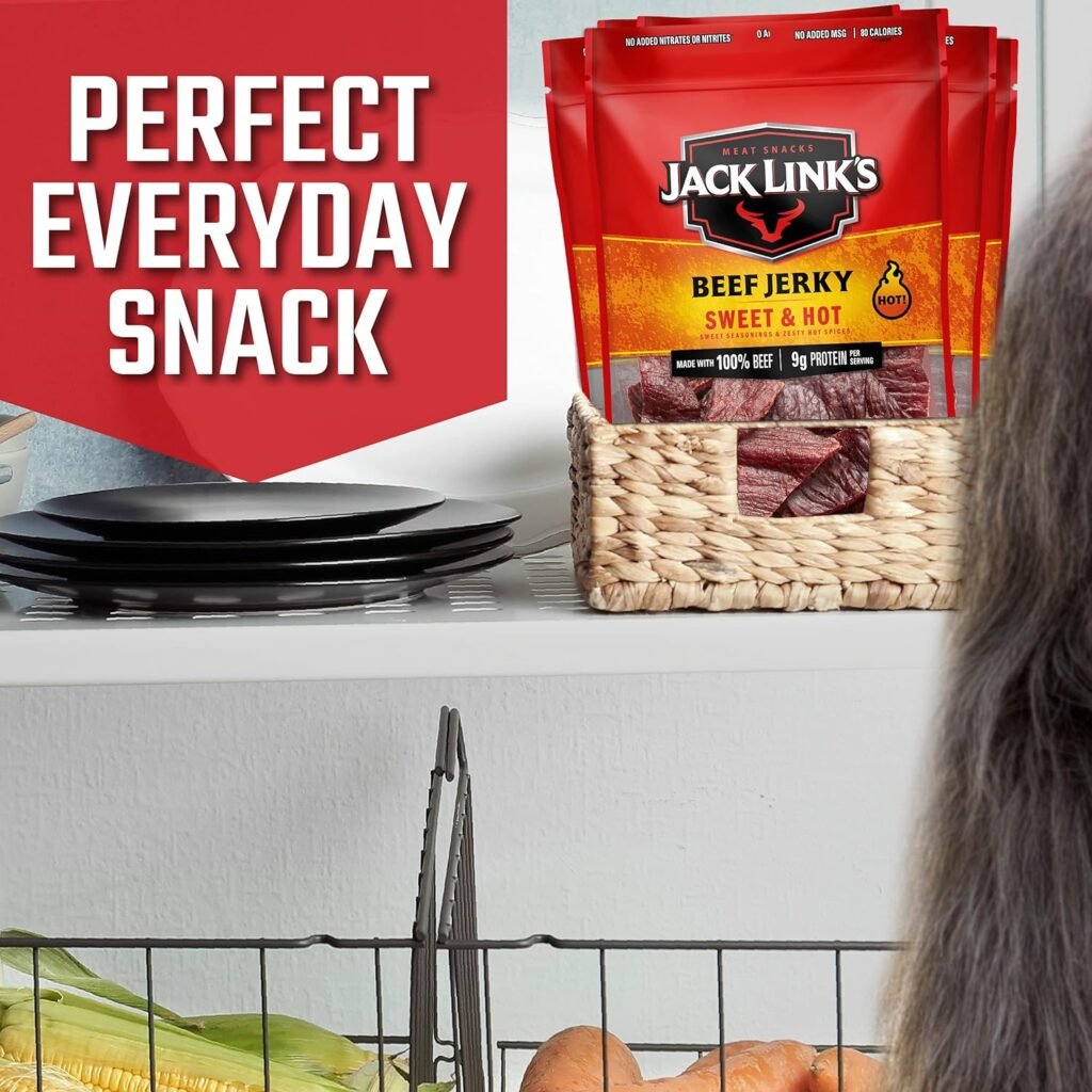 Jack Links Beef Jerky, Teriyaki - Flavorful Meat Snack for Lunches, Ready to Eat Snacks - 7g of Protein, Made with Premium Beef - 0.625 Oz Bags (Pack of 5)