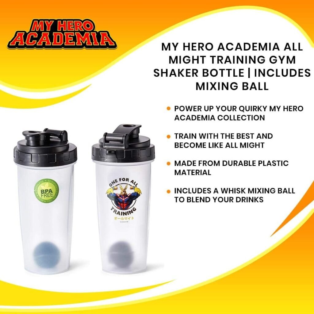 JUST FUNKY My Hero Academia All Might Training Gym Shaker Bottle | Includes Mixing Ball