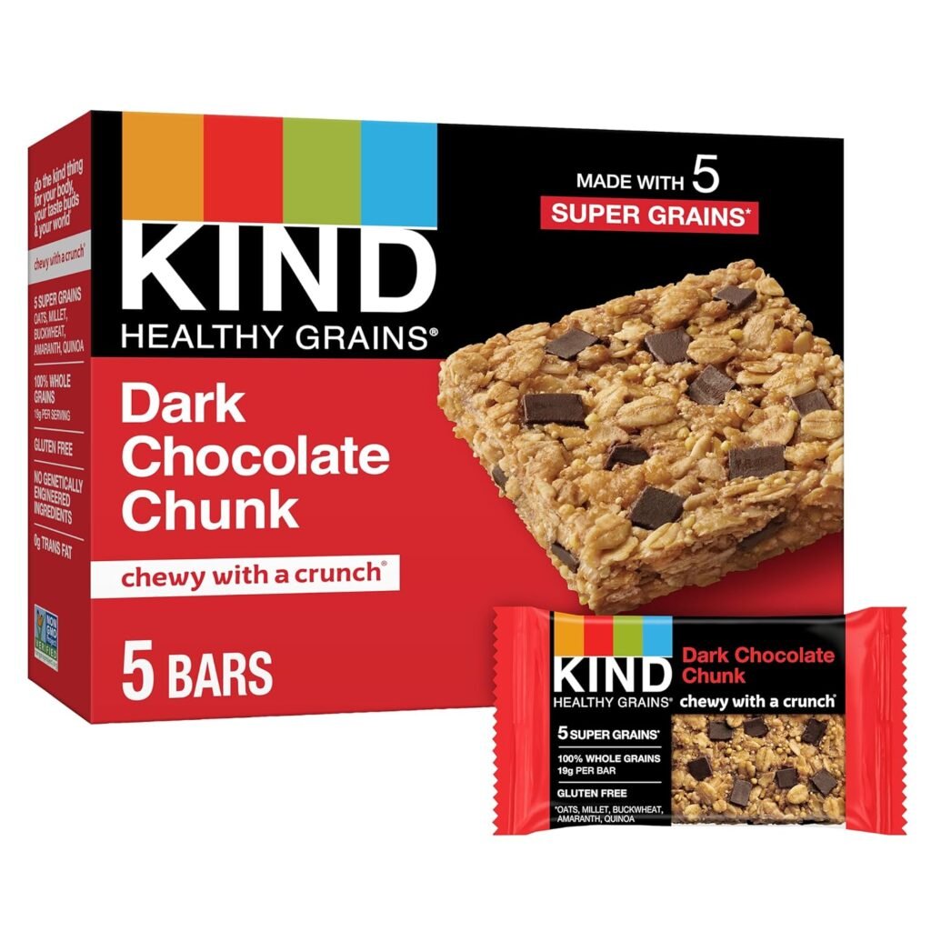 KIND Healthy Grains Bars, Dark Chocolate Chunk, Healthy Snacks, Gluten Free, 5 Count