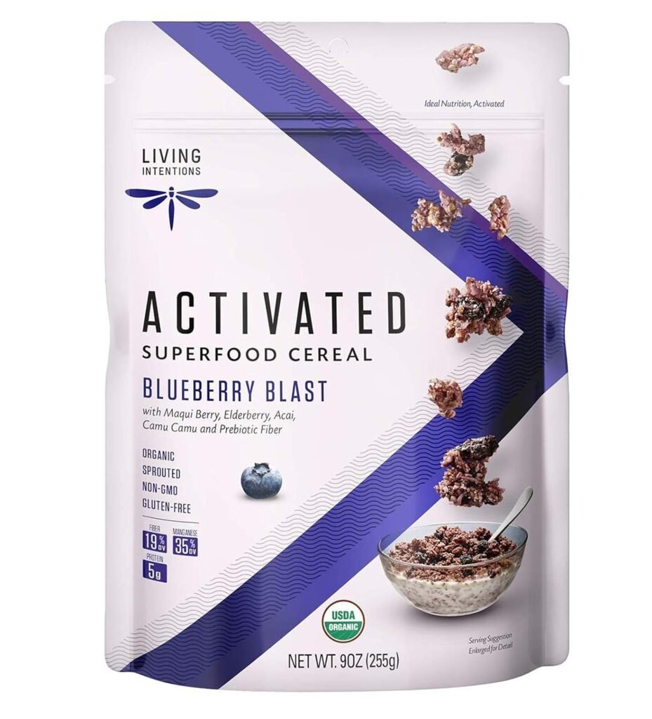 Living Intentions Organic Superfood Cereal – Blueberry Blast – NonGMO – Gluten Free – Vegan Paleo – Kosher – 9 Ounce Unit