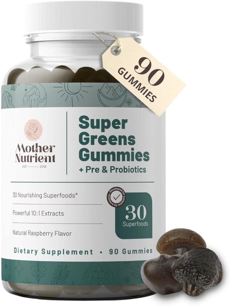 Mother Nutrient Super Greens Gummies with Prebiotics  Probiotics Not 8, but 30 Powerful Greens Superfoods — Womens Multivitamin Gummy, Veggie Vitamins for Adults — (90 Gummies)