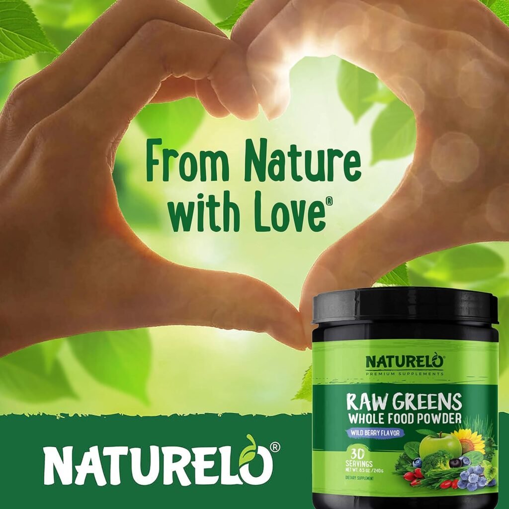 NATURELO Raw Greens Superfood Powder - Wild Berry Flavor - Boost Energy, Detox, Enhance Health - Organic Spirulina - Wheat Grass - Whole Food Nutrition from Fruits  Vegetables - 30 Servings : Health  Household