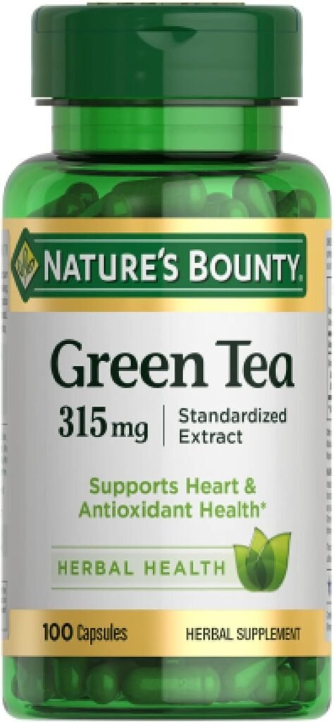 Natures Bounty Green Tea Pills and Herbal Health Supplement, Supports Heart and Antioxidant Health, 315mg, 100 Capsules