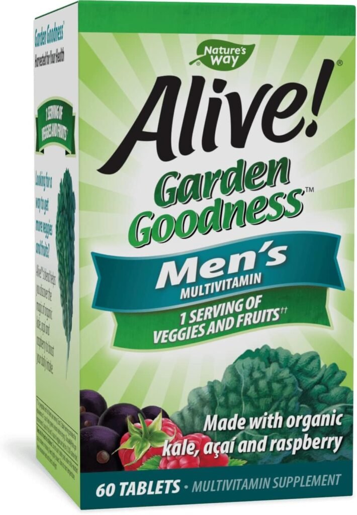 Natures Way Alive! Garden Goodness Mens Multivitamin, One Serving of Veggies and Fruits**, High Potency B-Vitamins, 60 Tablets