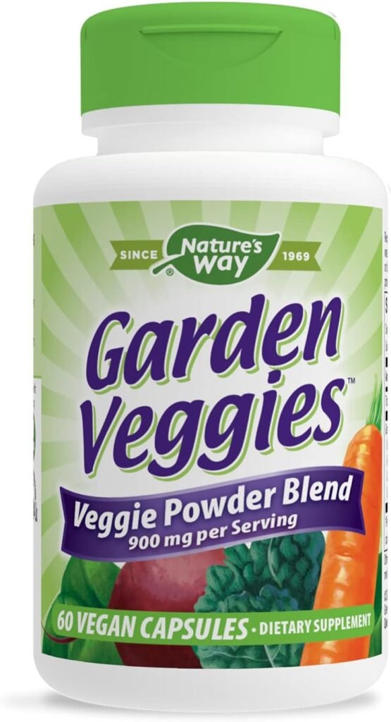 Natures Way Daily Garden Veggies, Veggie Powder Blend, 900mg per 2-Capsule Serving, 60 Capsules