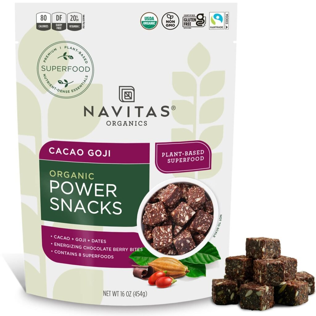 Navitas Organics Superfood Power Snacks, Cacao Goji, 16 oz. Bag, 23 Servings - Organic, Non-GMO, Gluten-Free