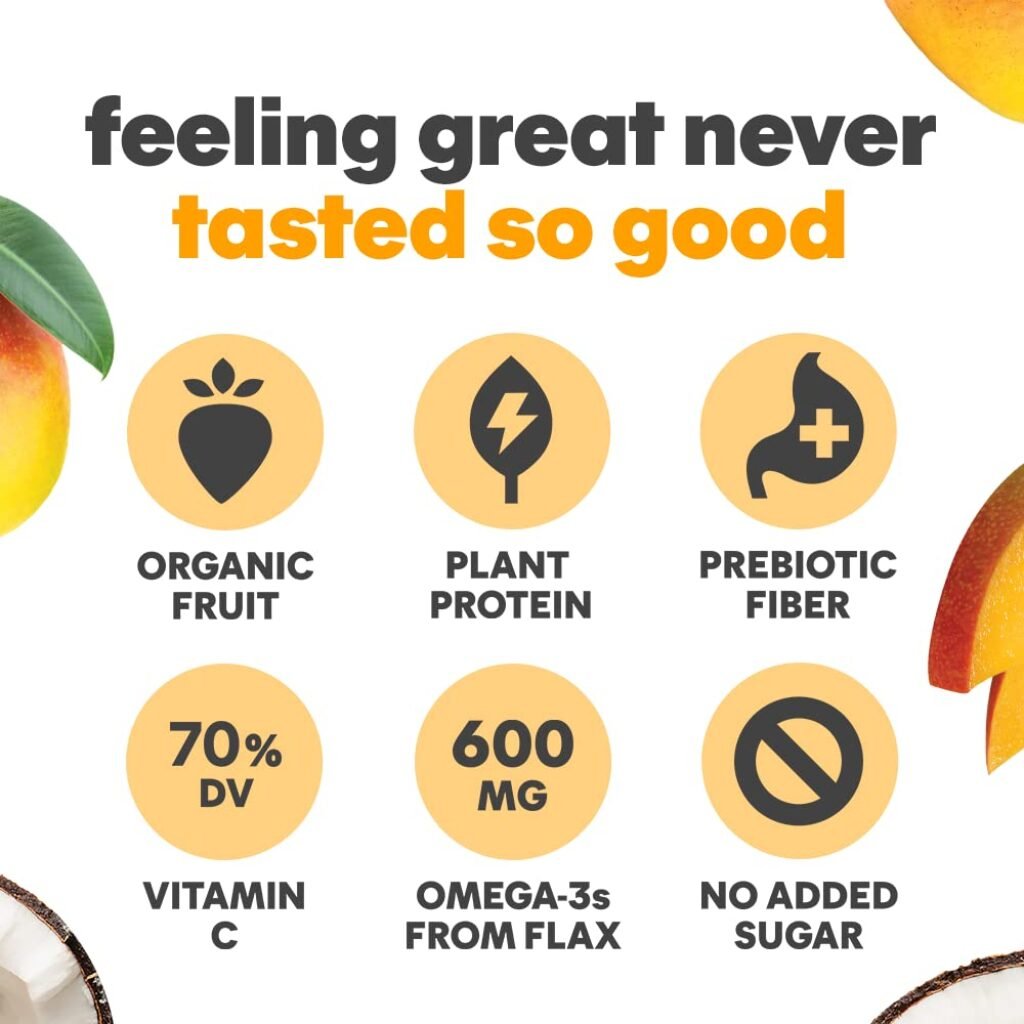 Noka Superfood Fruit Smoothie Pouches, Mango Coconut, Healthy Snacks with Flax Seed, Prebiotic Fiber and Plant Protein, Vegan and Gluten Free, Organic Squeeze Pouch, 4.22 oz, 12 Count