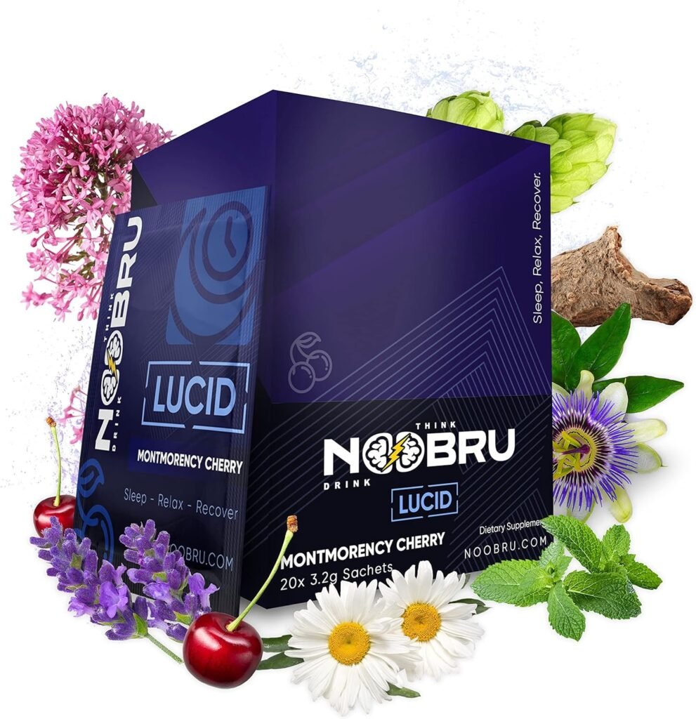 Noobru Lucid Nootropic Sleep Powder Drink for Deep Quality Dream Sleep with Magnesium, Ashwagandha, Valerian, Lemon Balm and Vitamin D for Deep, Quality Sleep, Stress and Restoration.