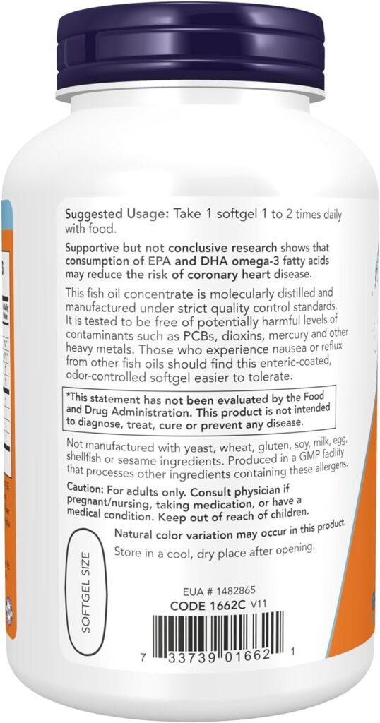 NOW Supplements, Ultra Omega-3 Molecularly Distilled and Enteric Coated, 180 Softgels