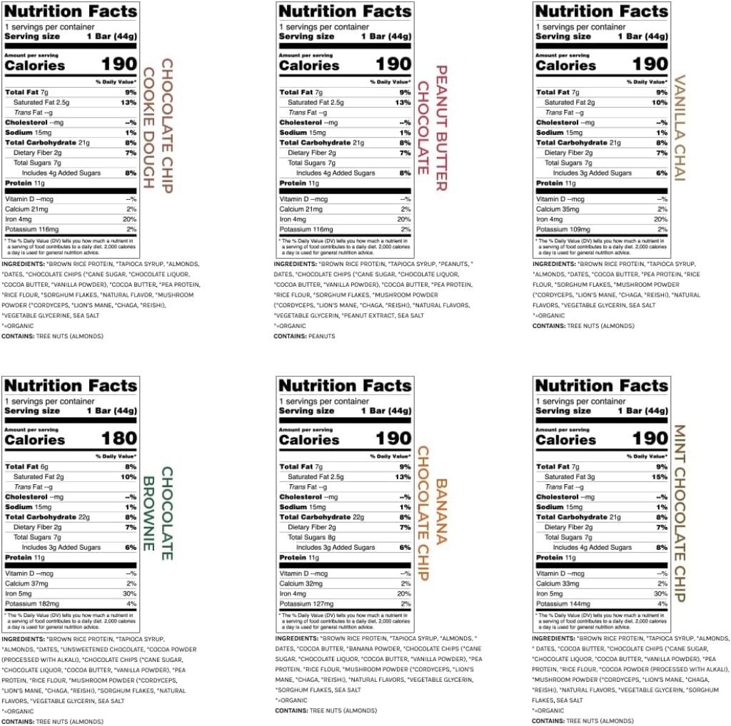 Organic Functional Mushroom Protein Bars | Made in USA | Full Dose (1500mg) Lions Mane, Chaga, Reishi  Cordyceps Bars | Vegan Protein Bars, Superfoods Protein Bars | 6 Bars Sampler Pack