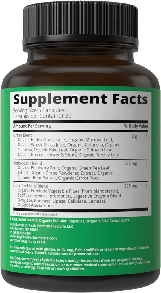 Organic Super Greens 150 Capsules - Green Juice Superfood Supplement with 25 All Natural Organic Ingredients. Max Energy and Detox Super Food Pills with Spirulina, Spinach, Kale, Turmeric, Probiotics