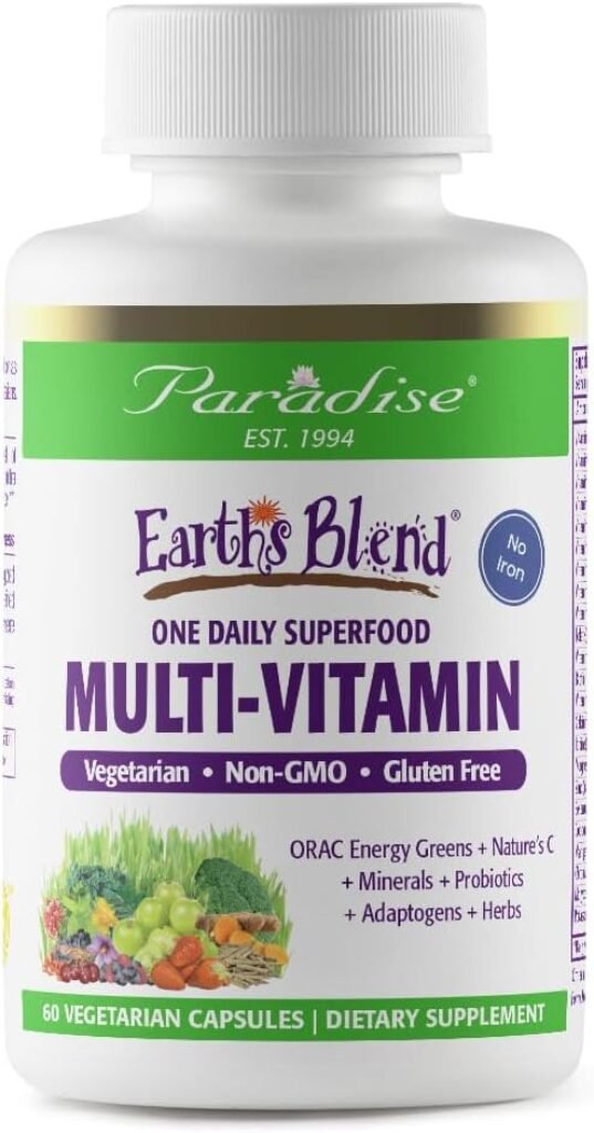 Paradise Herbs Earths Blend, ORAC Energy Greens, Multivitamin, Contains No Iron, Contains Vitamins A,B,C,D,K2, 60 Vegetarian Capsules