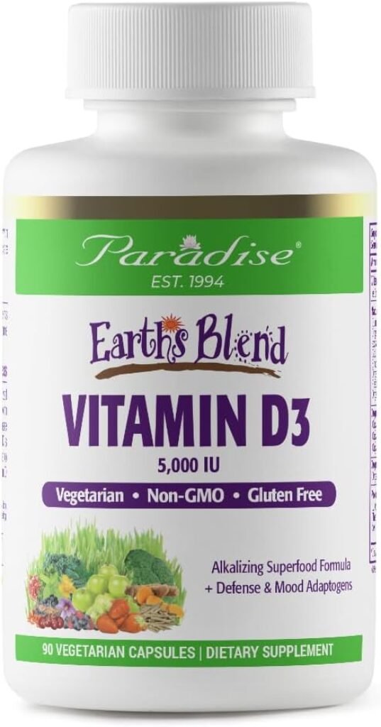 Paradise Herbs, Earths Blend Vitamin D3, Superfoods Base of Probiotics and Organic Alkalizing Greens, Veggies  Berries, 90 Vegetarian Capsules